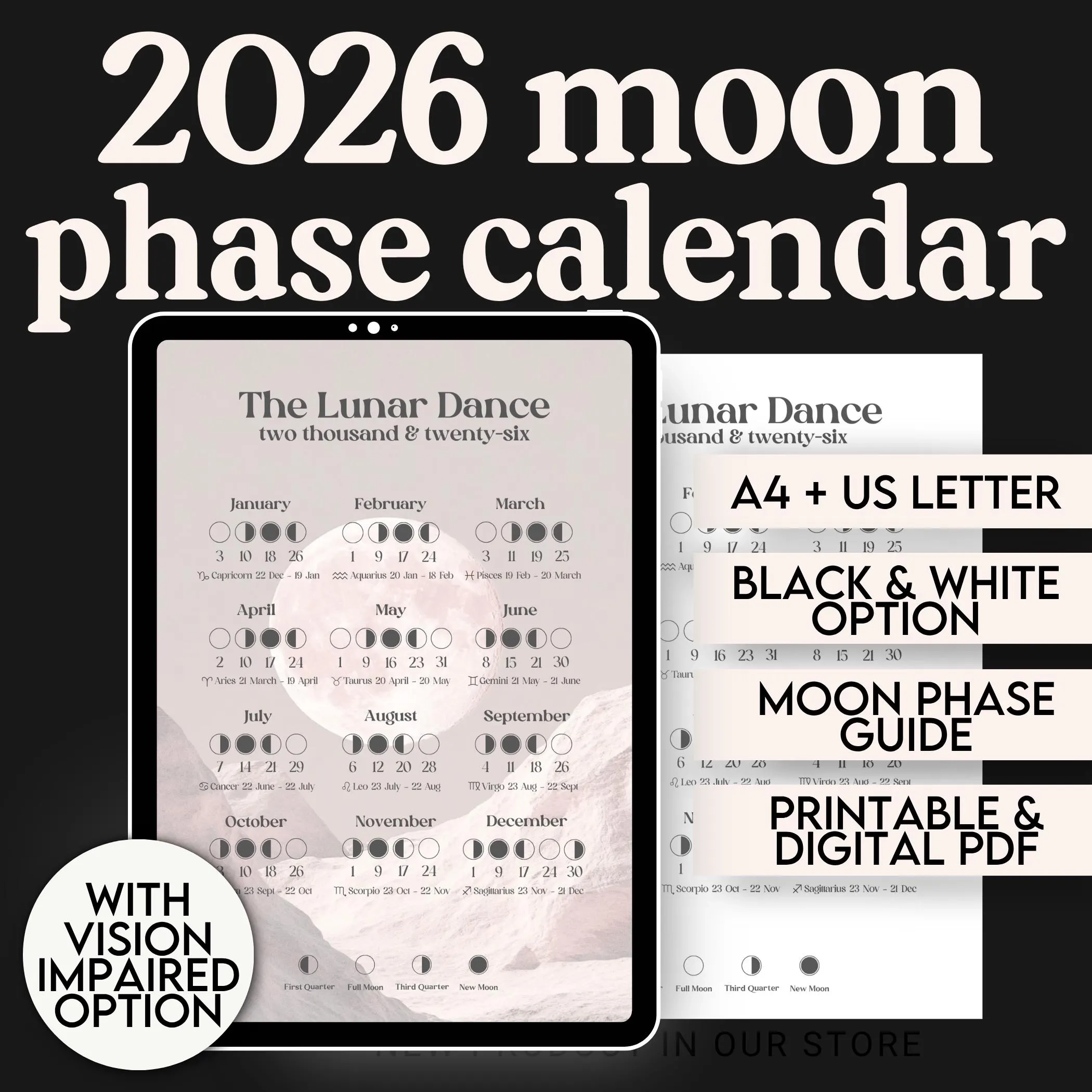 2026 Moon Phase Calendar Printable Lunar Planner PDF Witchy 