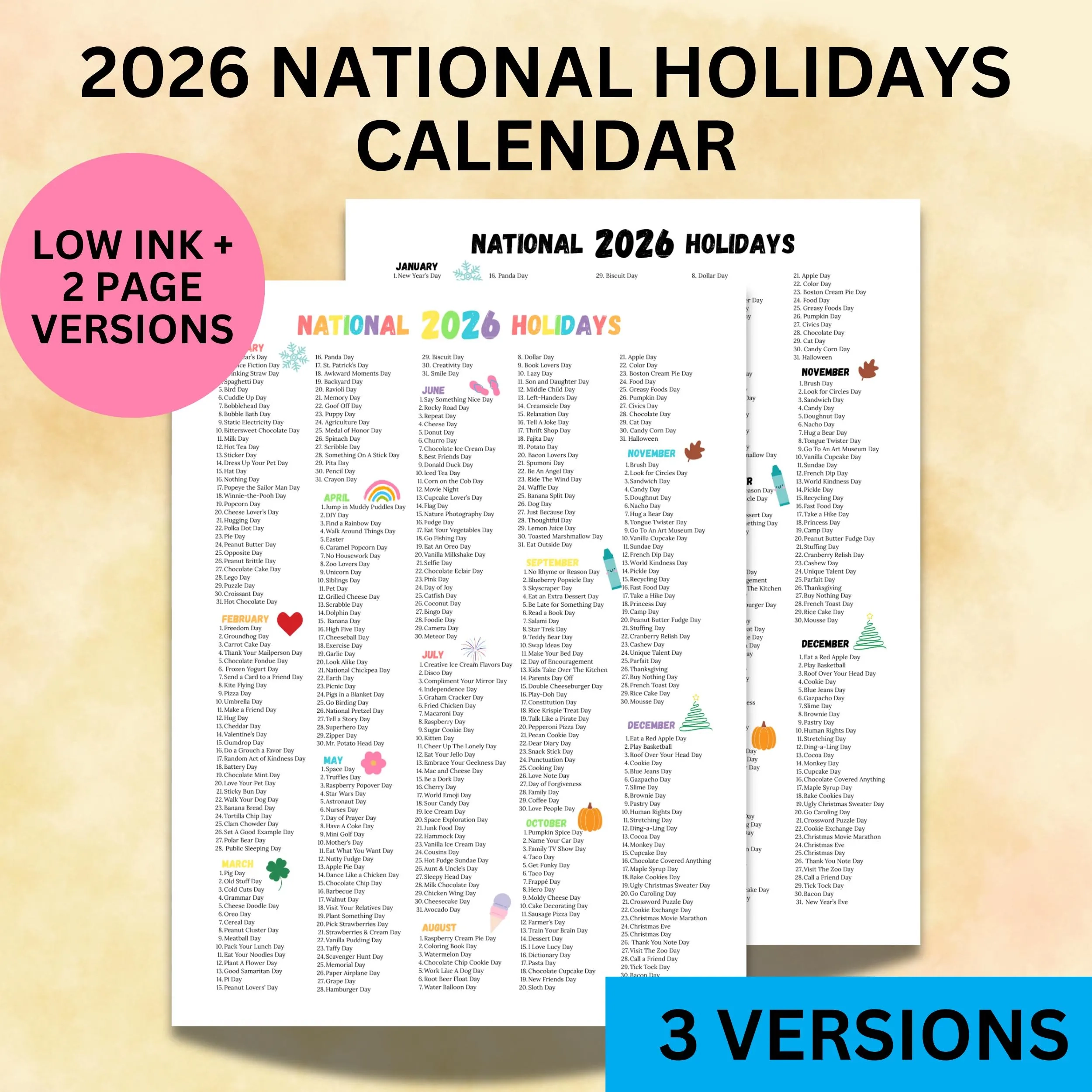 2026 National Holidays Calendar Printable Funny Holiday List Wacky Holidays To Celebrate National Days 2026 Homeschool Print Teacher Day