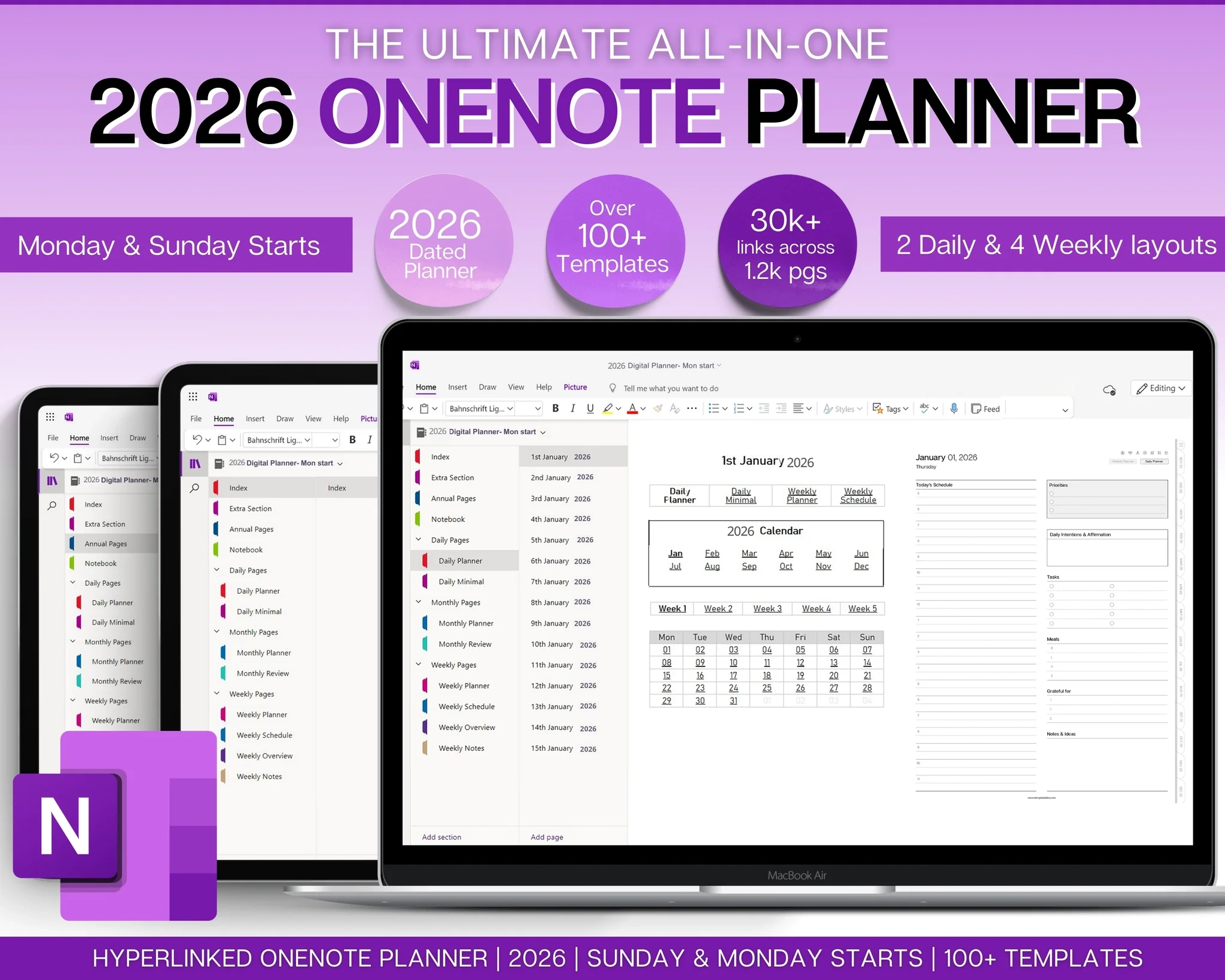 2026 OneNote Digital Planner Daily Weekly amp Monthly Planning