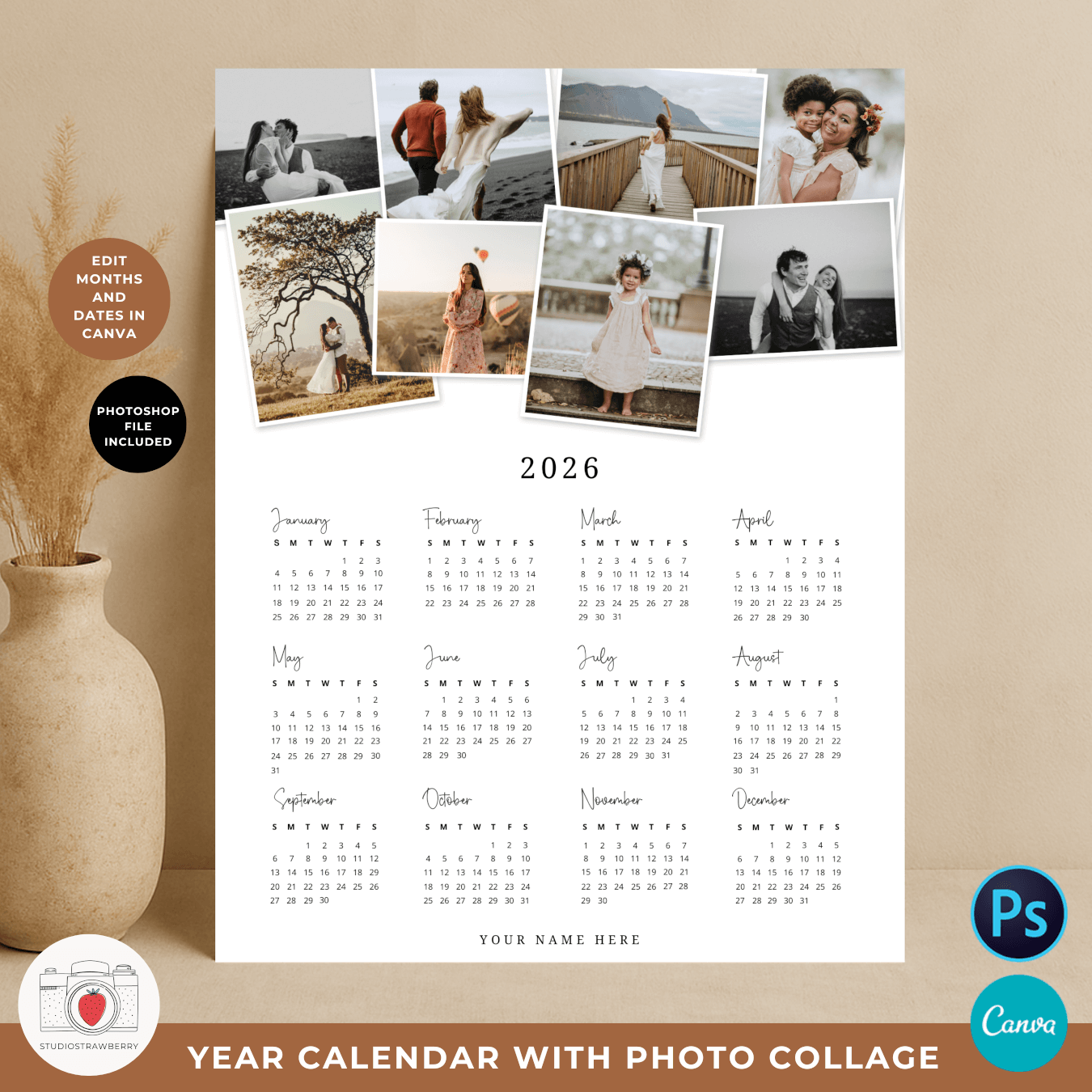 2026 Printable Year Calendar Minimal Design