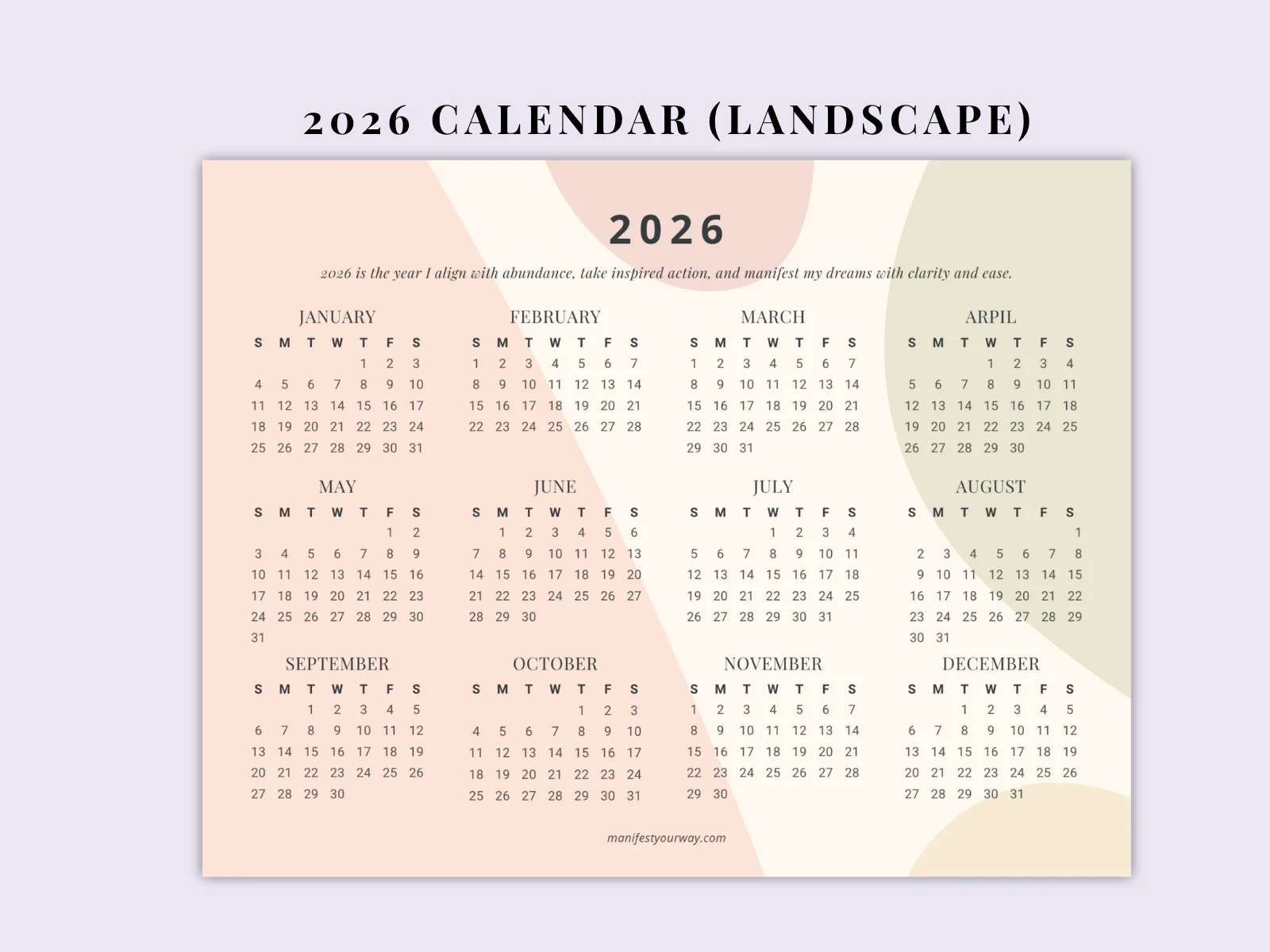 2026 Printable Calendar Affirmation amp Monthly Planner PDF 
