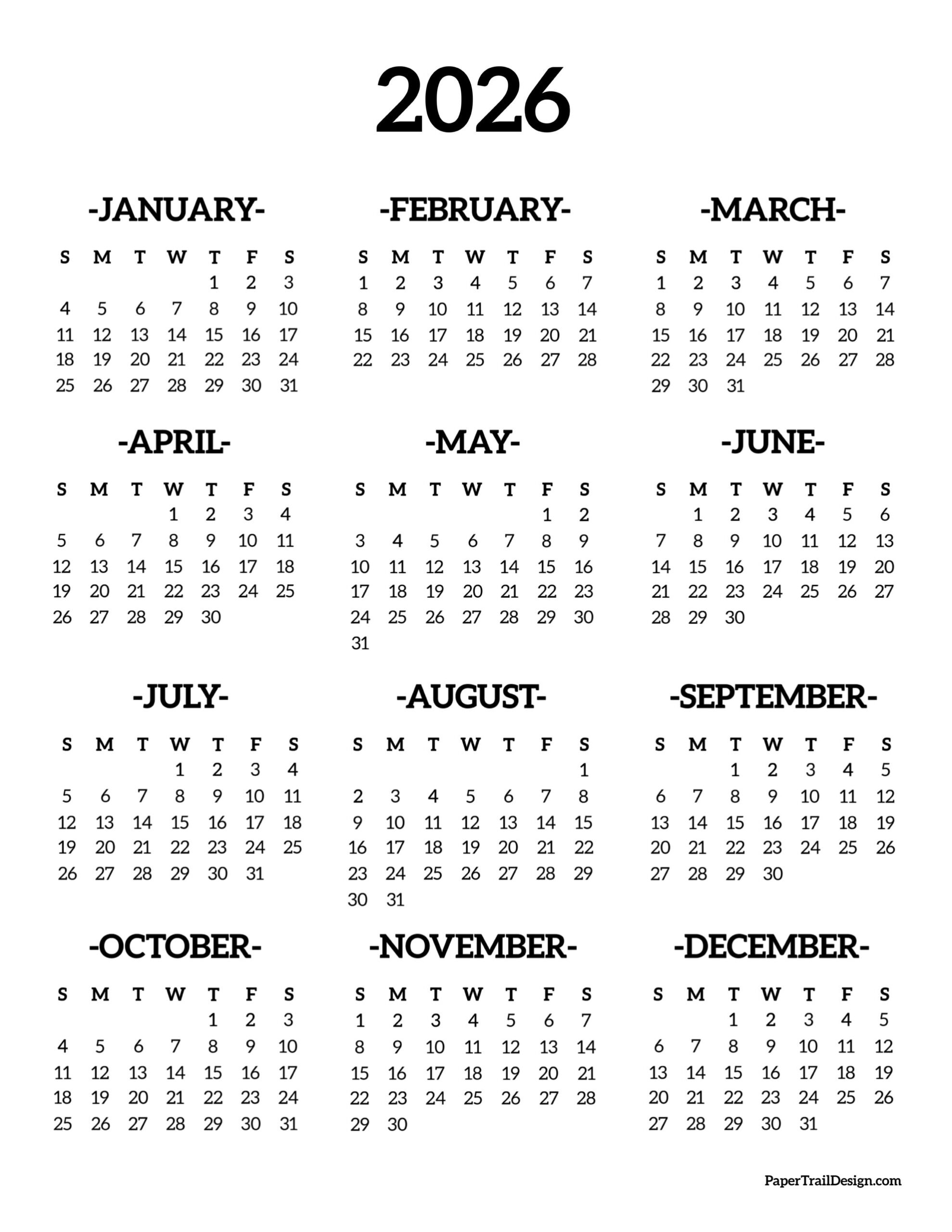 December 2026 Printable Calendar Page