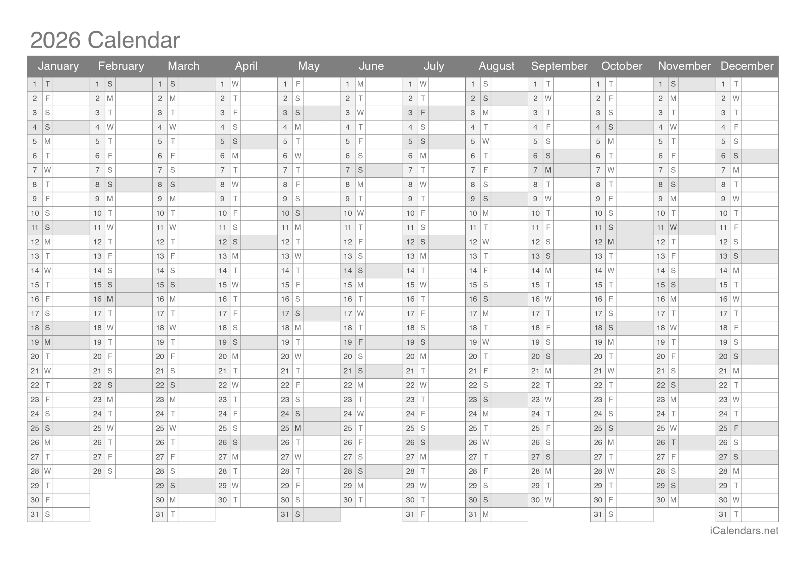 Free Printable Calendar Year 2026