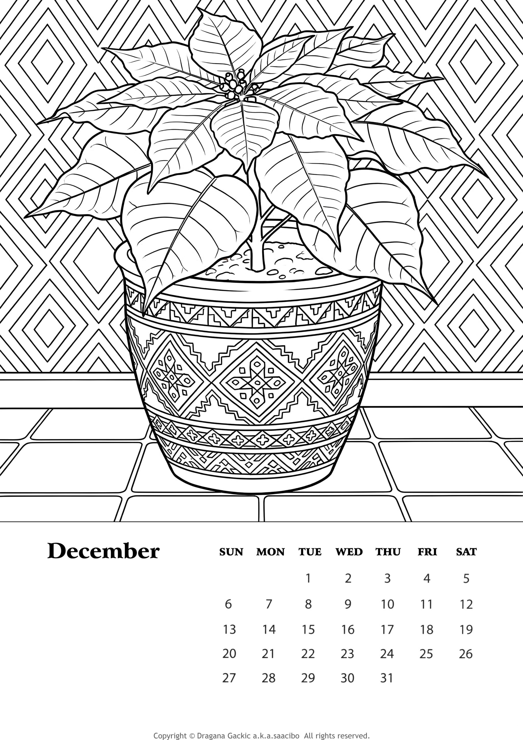 Free Printable Coloring December 2026 Calendar