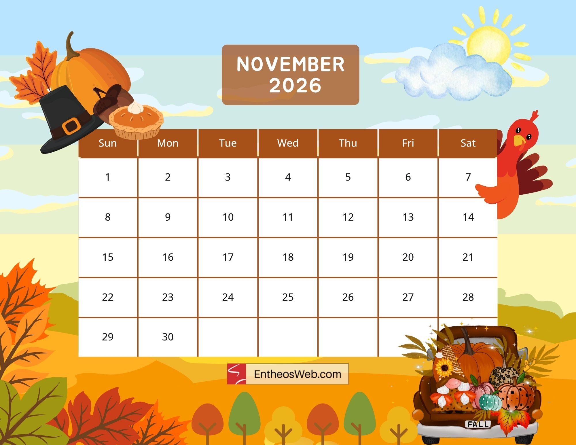 2026 Printable Monthly Calendar EntheosWeb