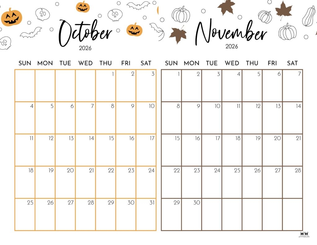 Printable Monthly Calendar October November 2026