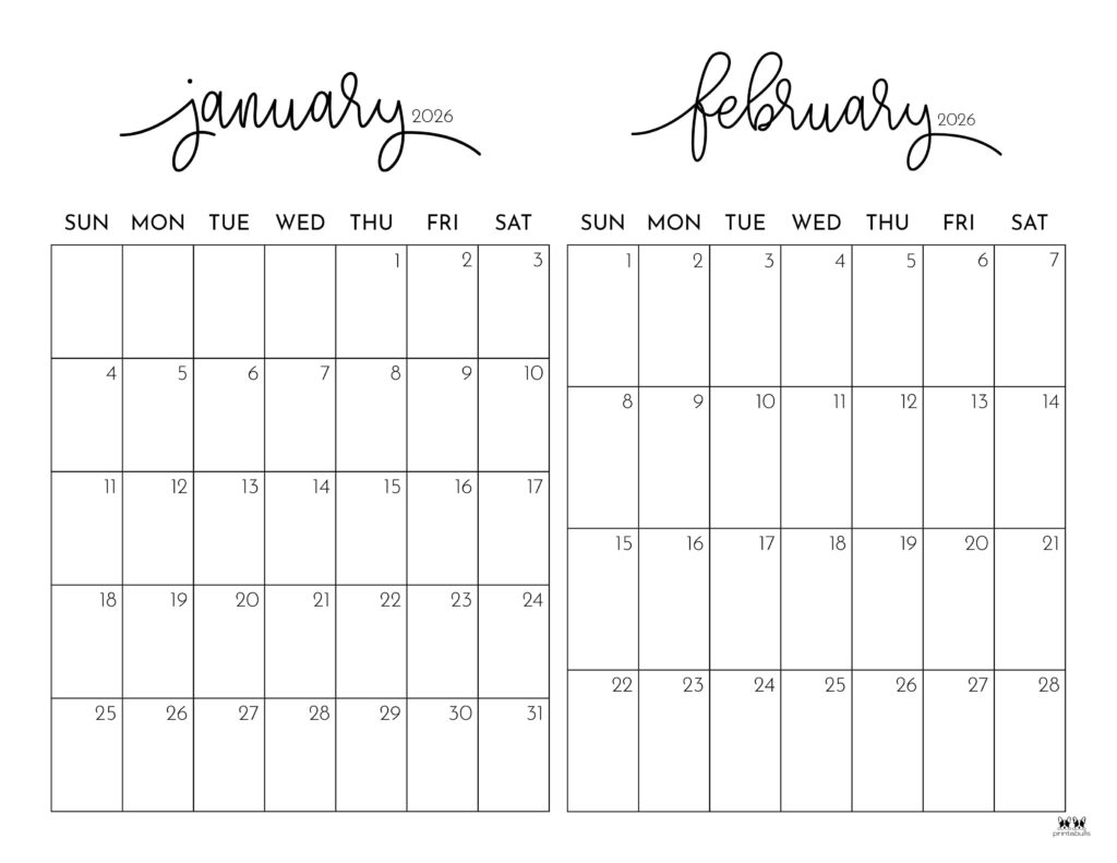 2026 Two Month Calendars 84 FREE Printables Printabulls