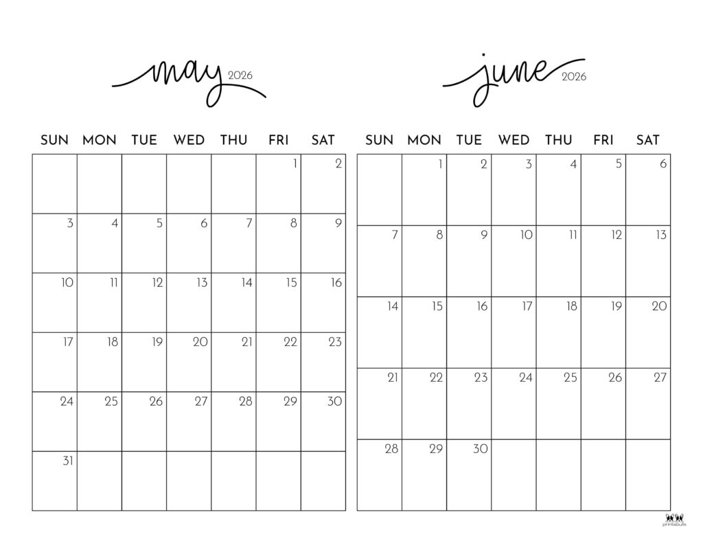 2026 Two Month Calendars 84 FREE Printables Printabulls