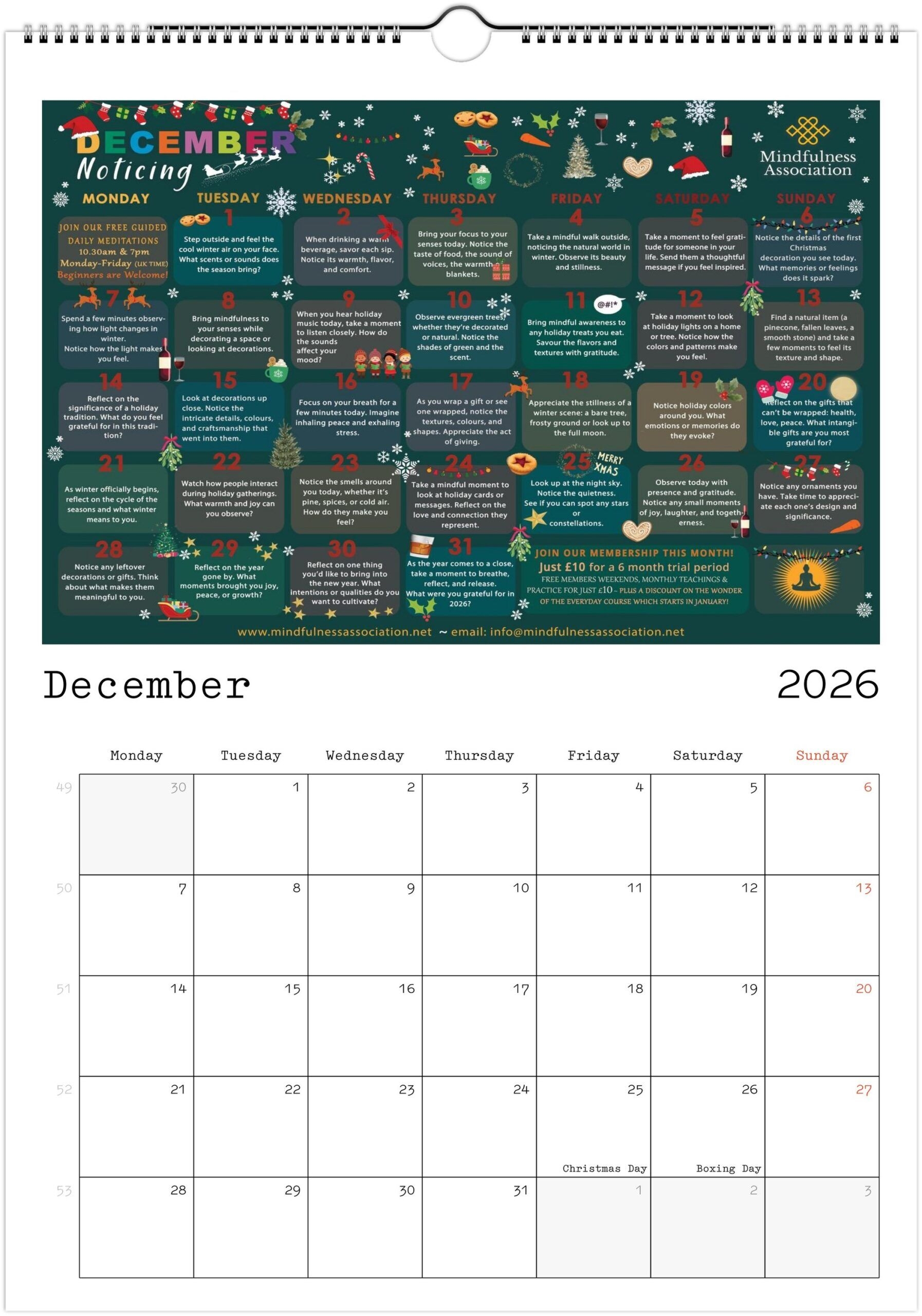 2026 Wall Calendar Mindfulness Association