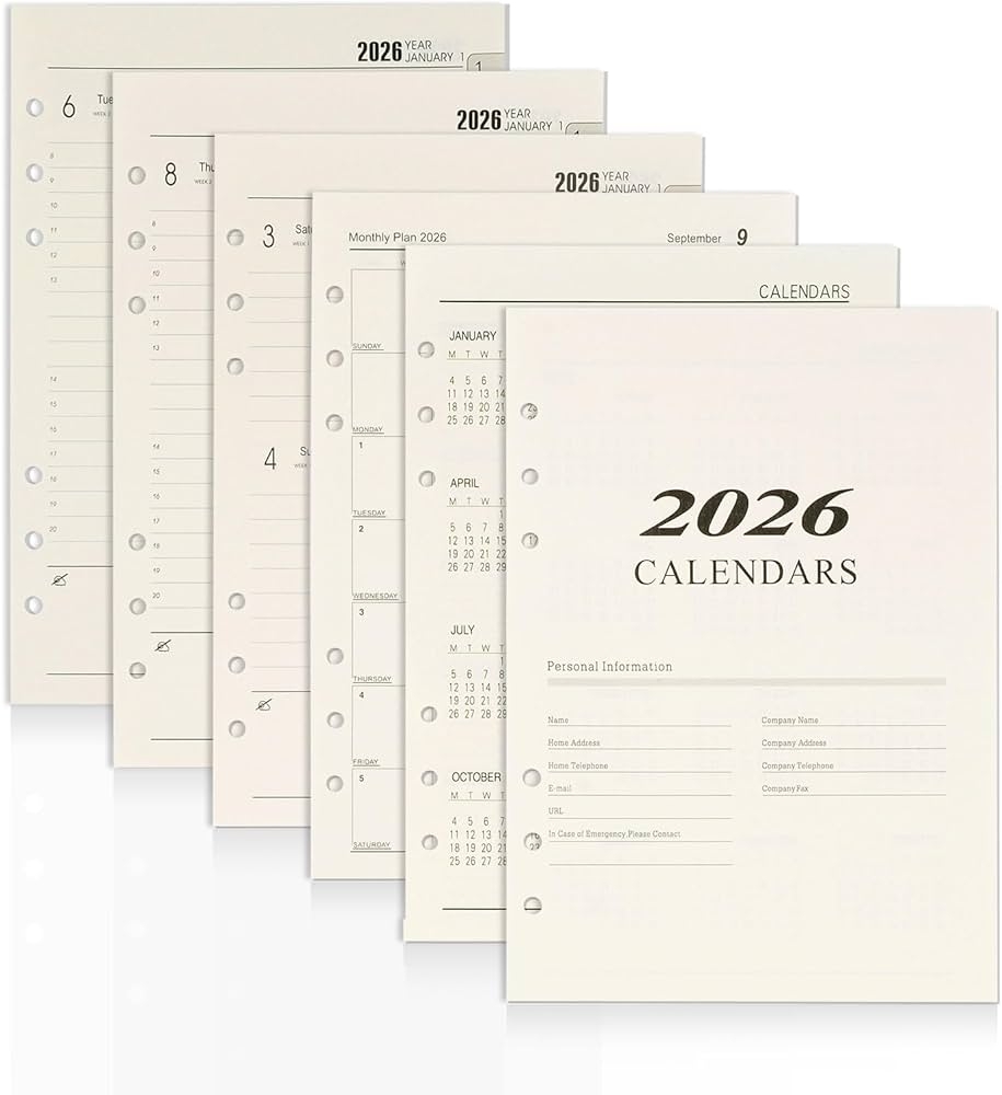 2026 Weekly Planner Insert A5 6 Holes 176 Pages Calendar Insert 