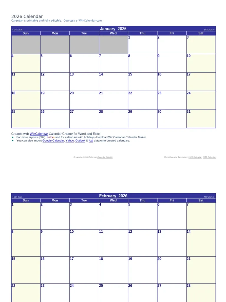 2026 Word Calendar PDF