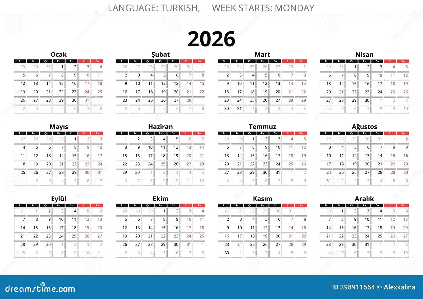 Printable November Turkey 2026 Calendar