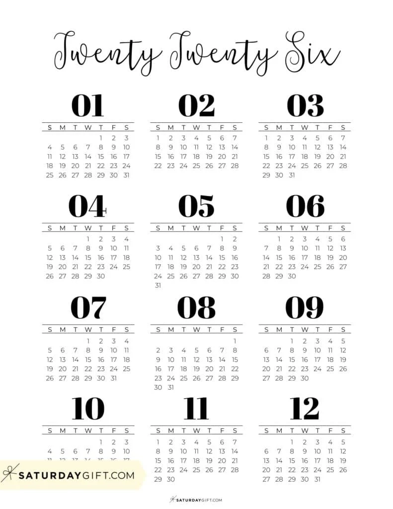 Printable 2026 Yearly Calendar