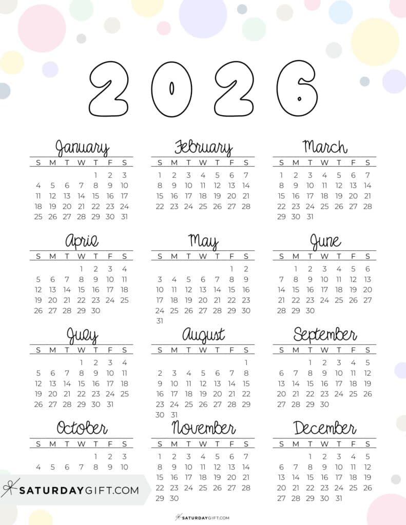 2026 Calendar Portrait Printable