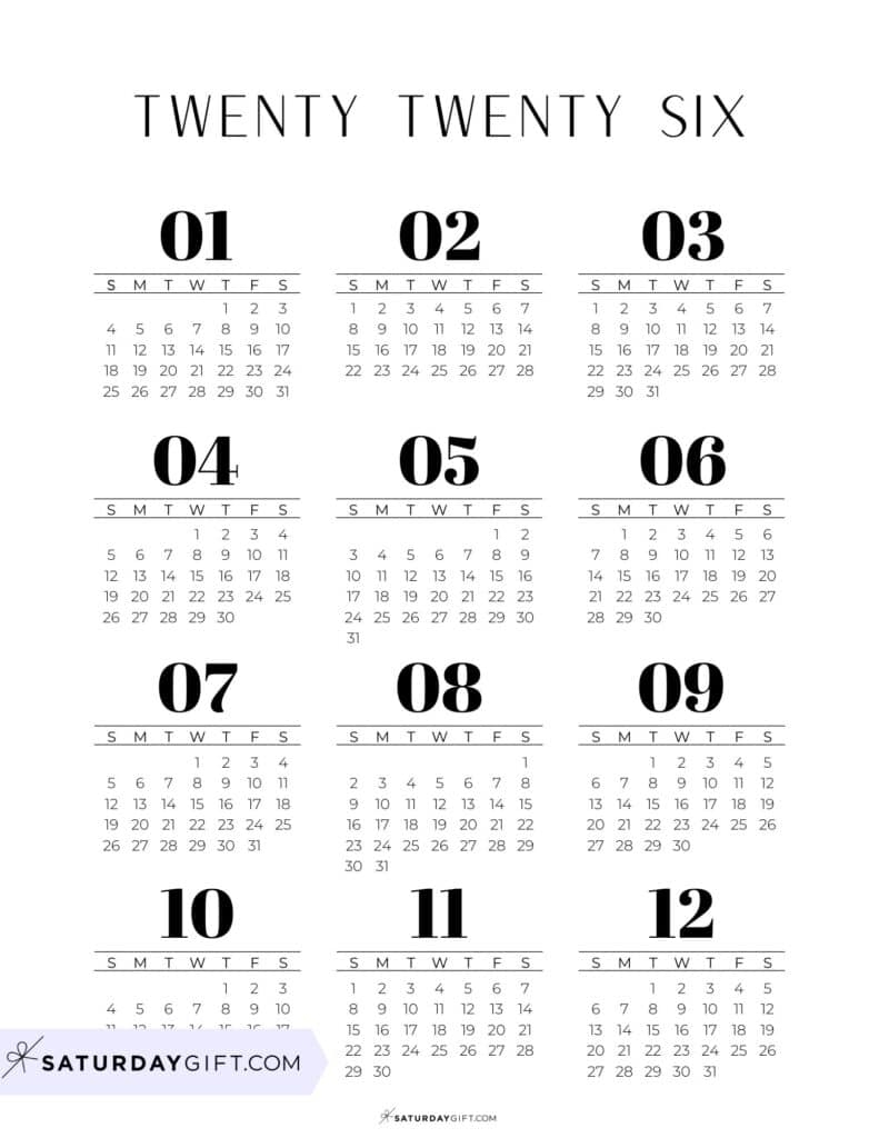 2026 Yearly Calendars 35 Free Printables