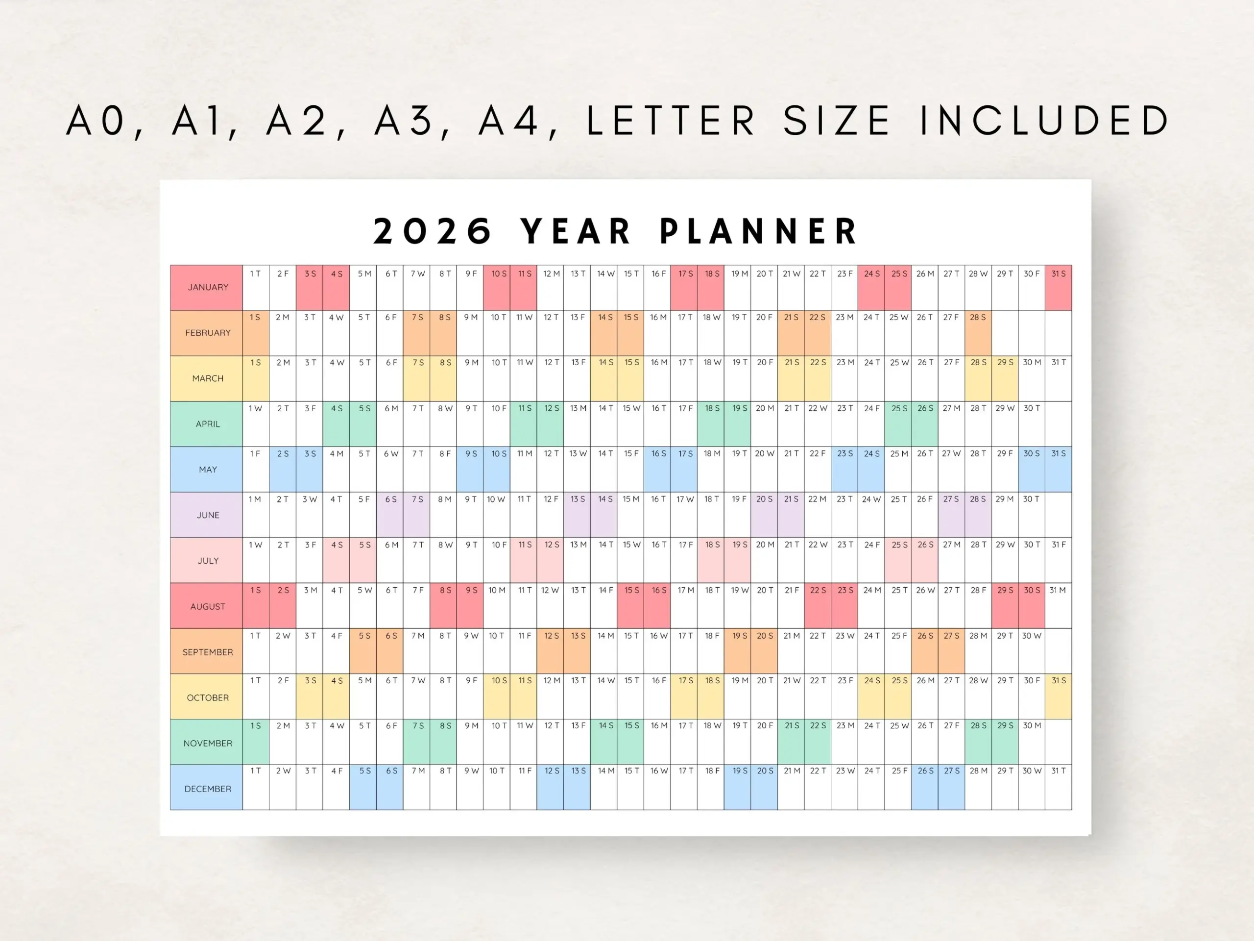 2026 Yearly Planner 2026 Year Planner Printable Yearly Planning Calendar 2026 Agenda Yearly Wall Calendar Year At A Glance 2026 Plan