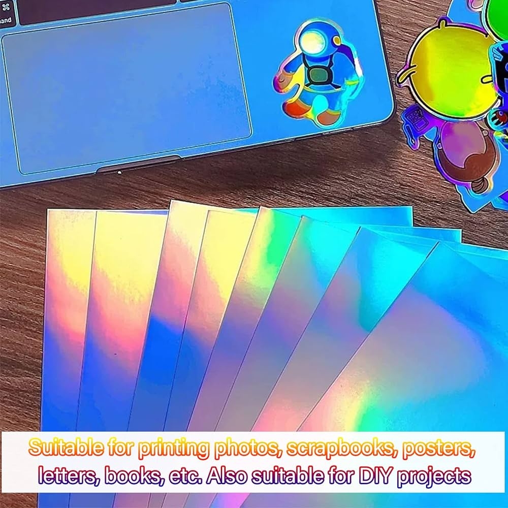 22 Sheets Holographic Sticker Paper A4 Format 20 3 X 30 5 Cm Waterproof Dries Quick Printable Holographic Adhesive Paper For Inkjet Printers 