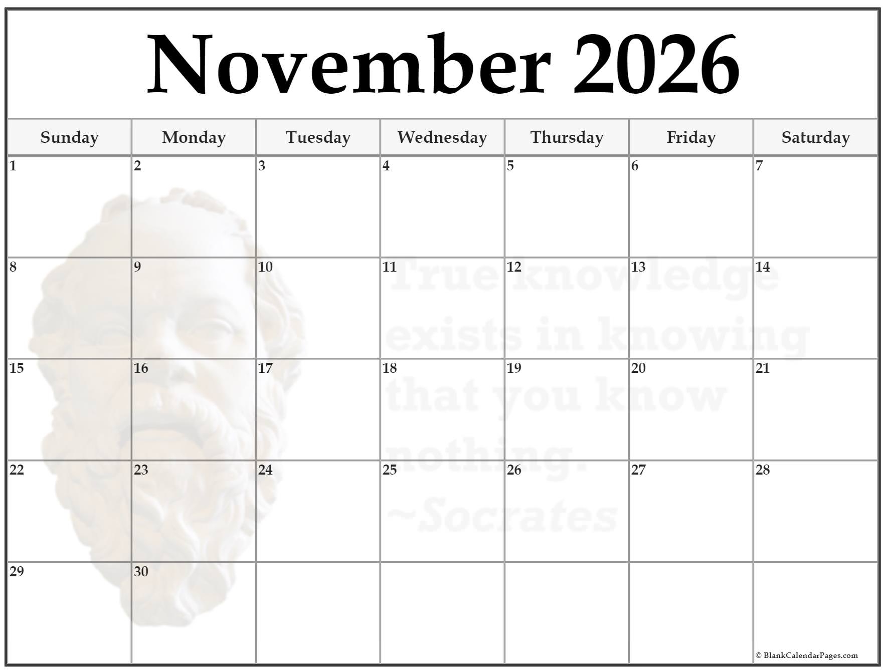 Printable Blank Calendar Nivember 2026