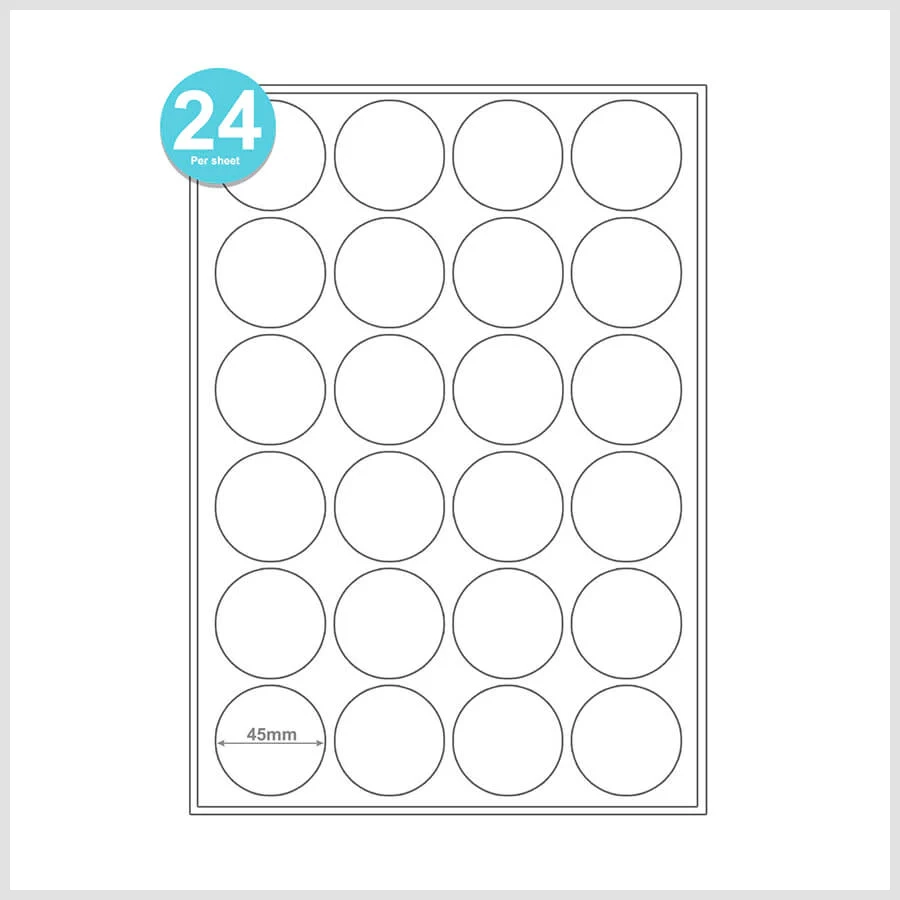 24 Round Labels Per A4 Sheet Printable Sticker Paper