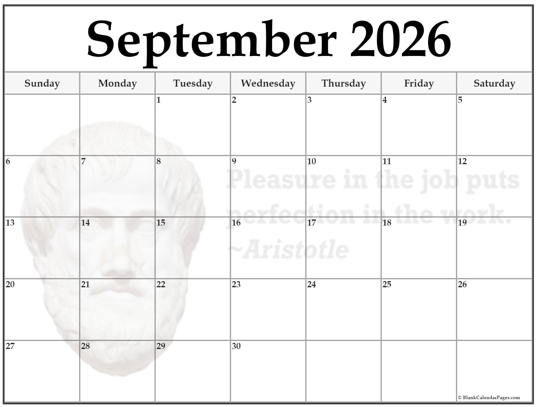 Blank Sept 2026 Calendar Printable
