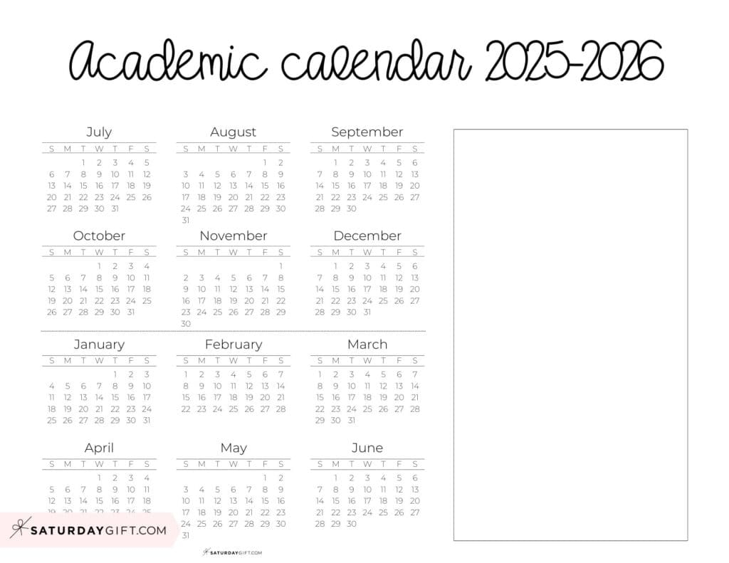 25 26 School Year Calendar Printables 17 Academic Calendars 2025 