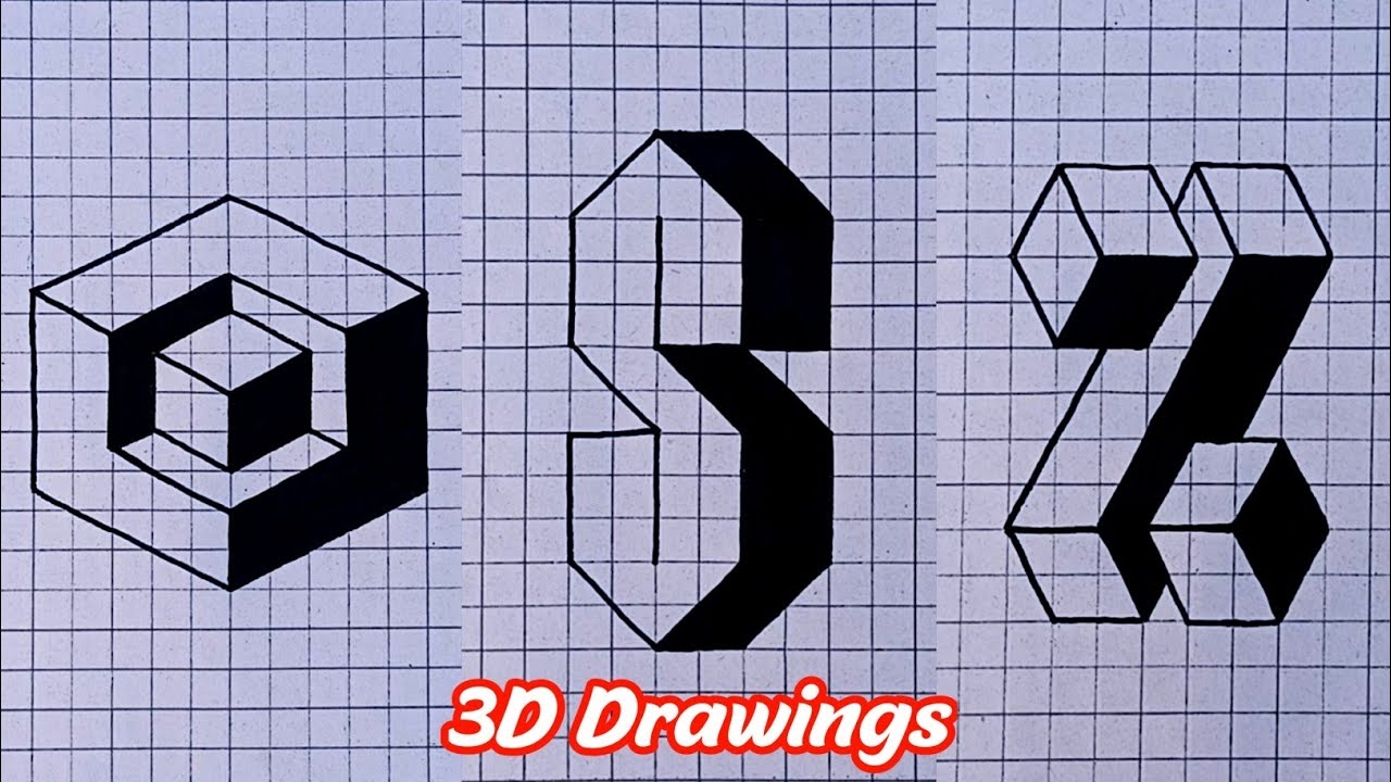 3 Easy 3d Drawings For Beginners Graph Paper Drawings 3d