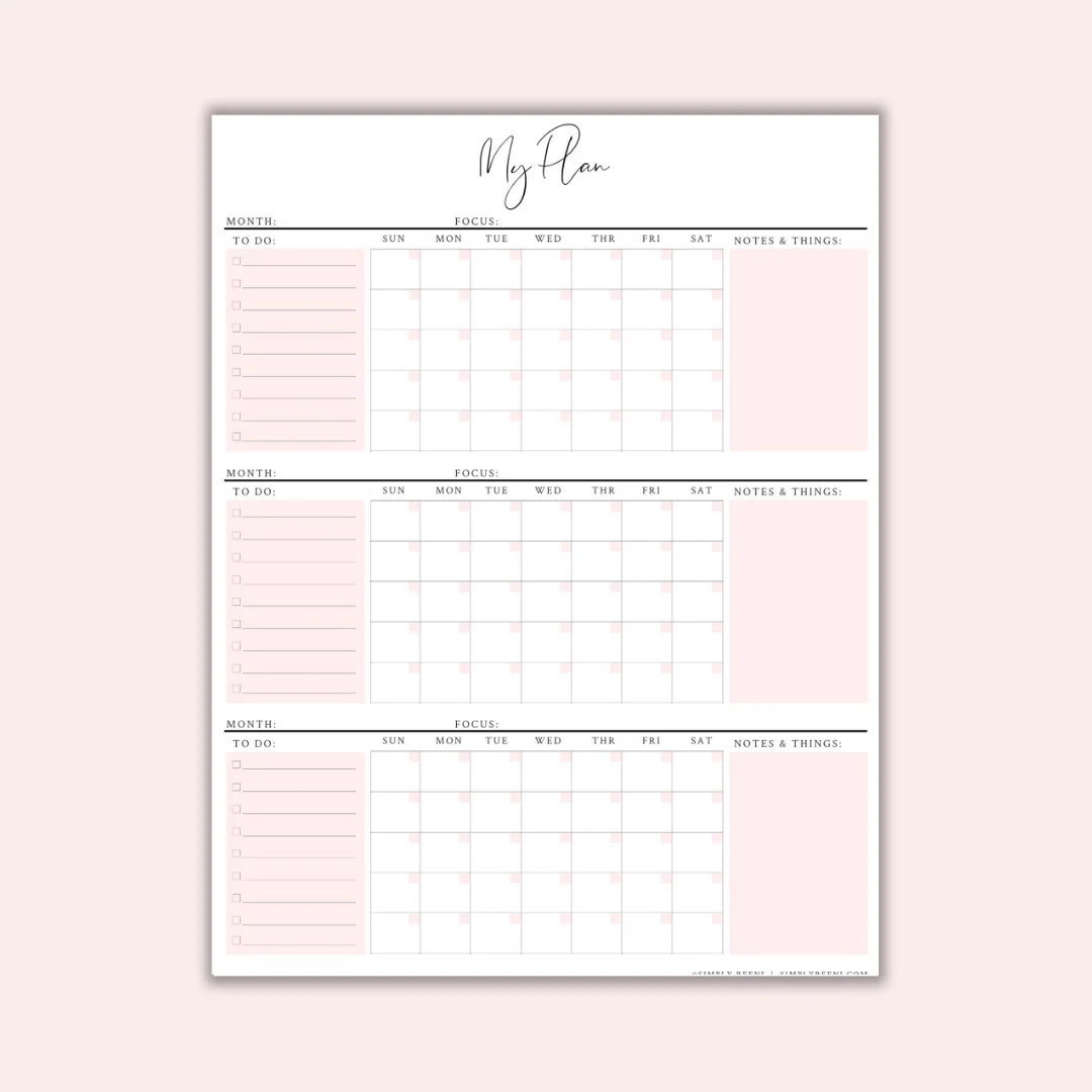 3 Month Calendar 3 Month Printable Calendar 90 Day Plan Instant 