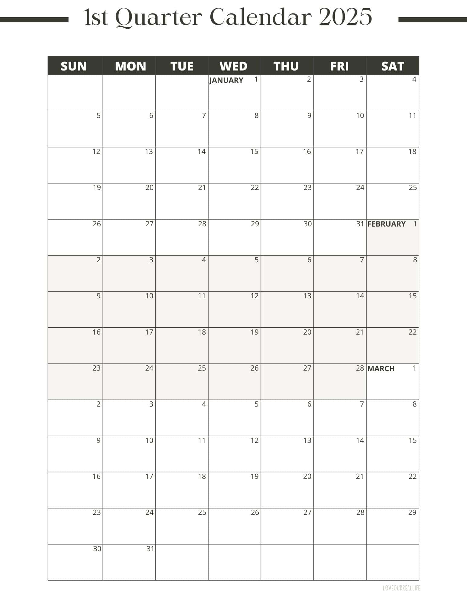 3 Month Calendar 2026 Printable