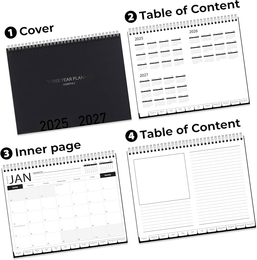 3 Year Calendar Planner 2025 2027 Monthly Schedule Organizer Flip 