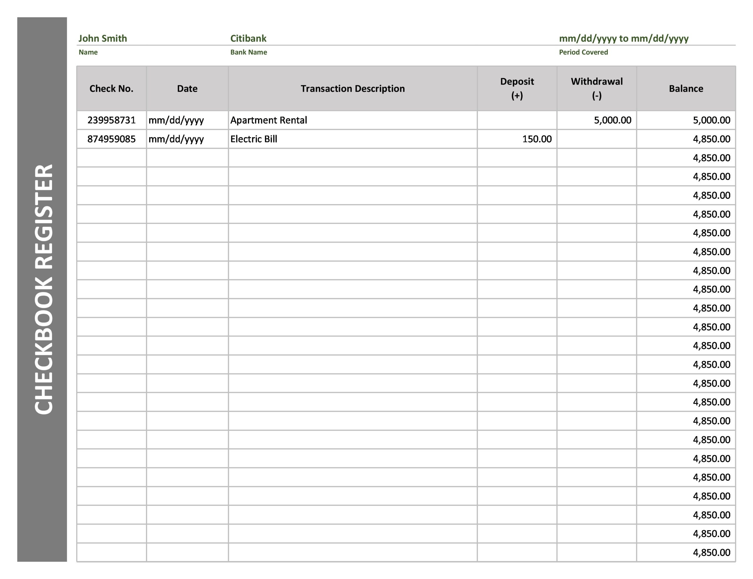 39 Checkbook Register Templates 100 Free Printable TemplateLab