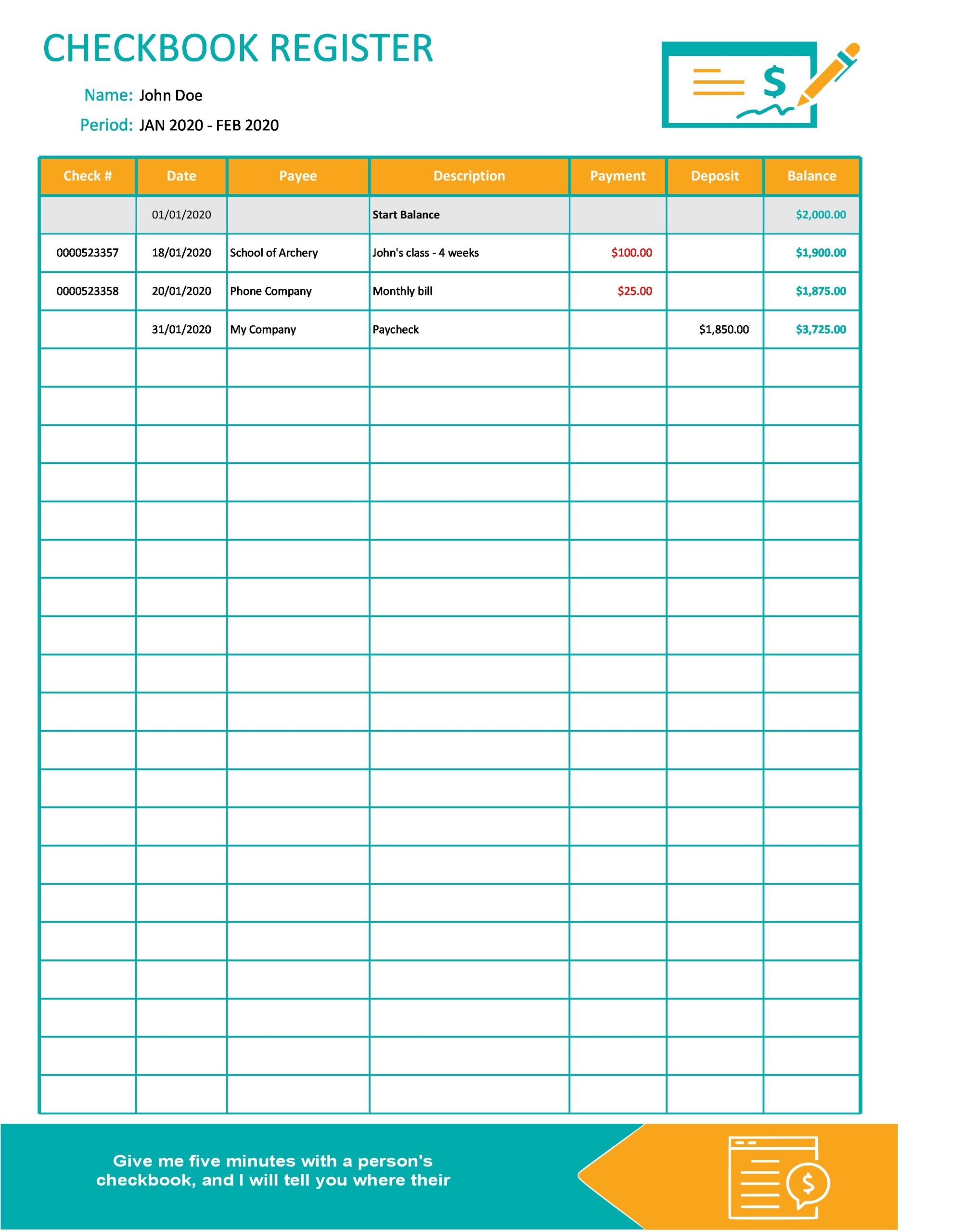 39 Checkbook Register Templates 100 Free Printable 
