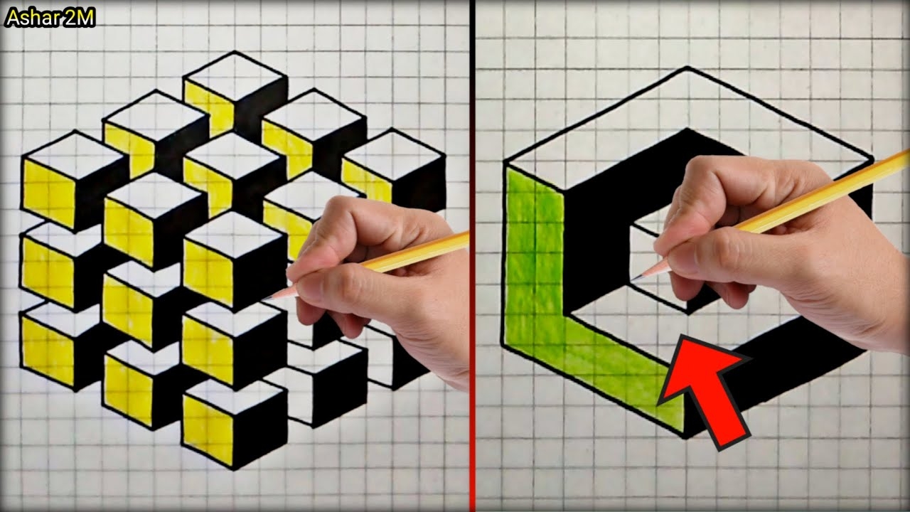 3d Drawings On Graph Paper with Easy Steps 