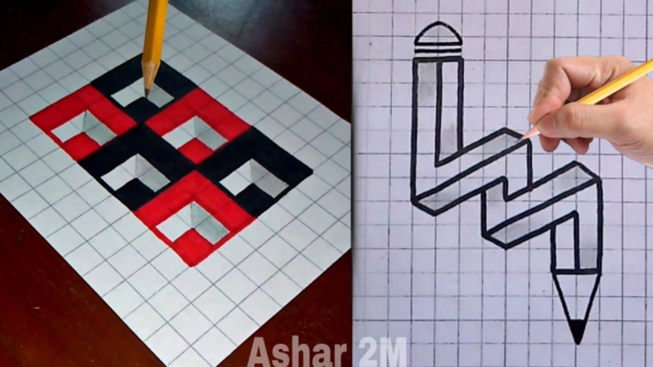 3D Easy Drawing Tricks On Graph Grid Paper Ashar 2M