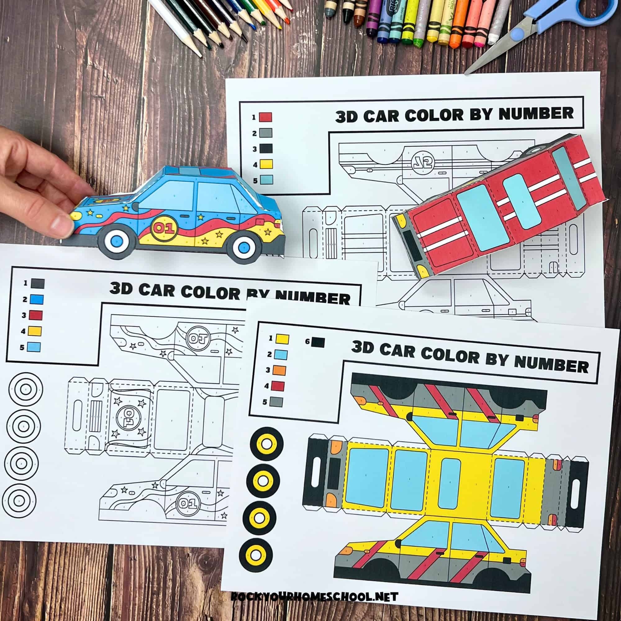 3D Paper Car Craft For Color By Number Fun Free Set Rock Your 