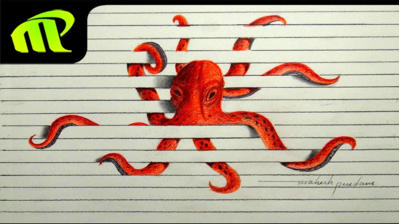 3D Paper Illusion Octopus Drawing Time Lapse Trick Art