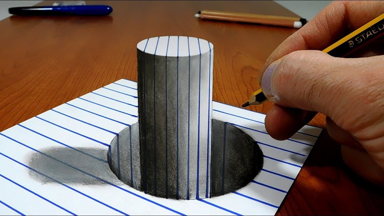 3D Trick Art On Line Paper Stick In The Hole