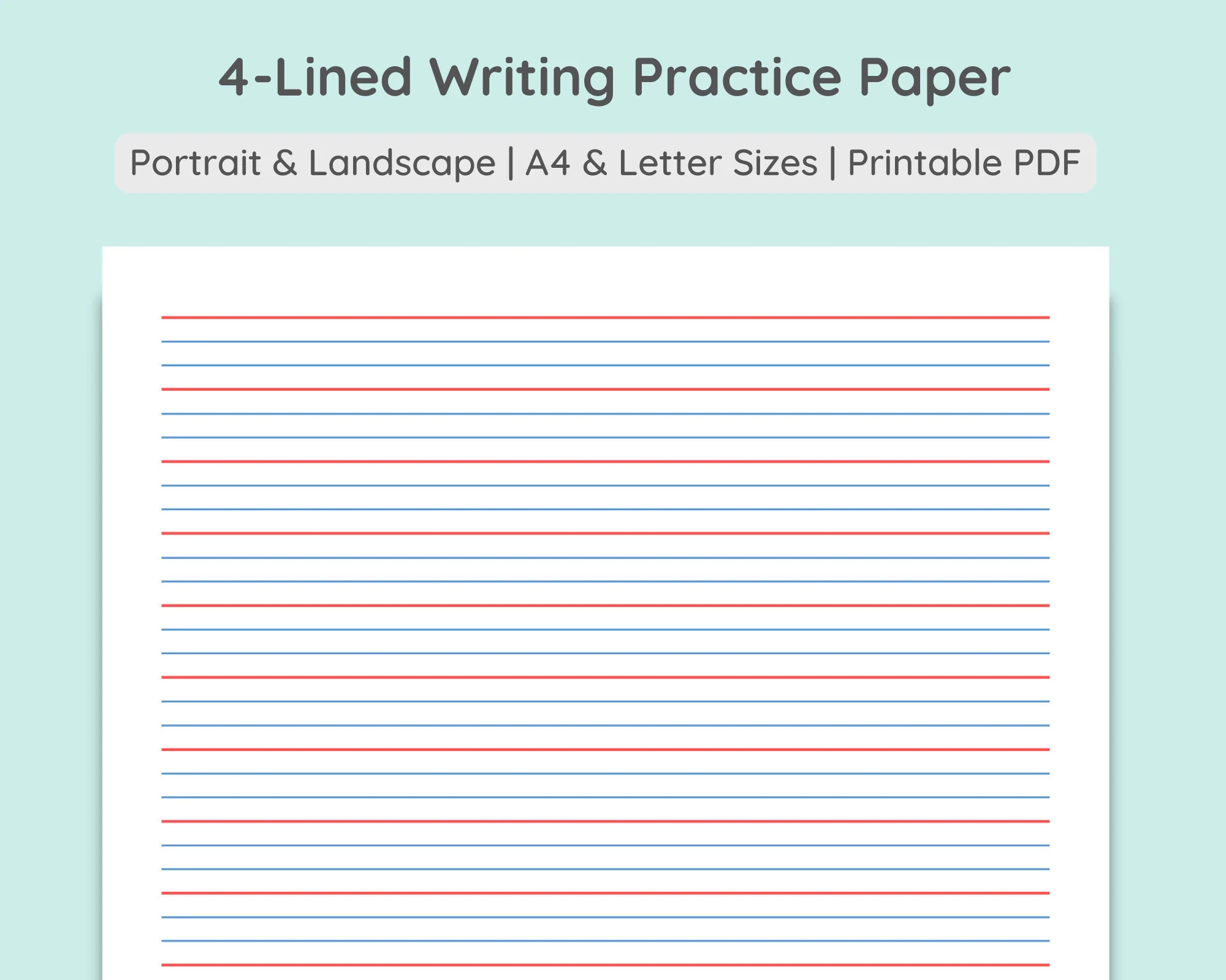 4 lined Writing Practice Paper Handwriting Penmanship 