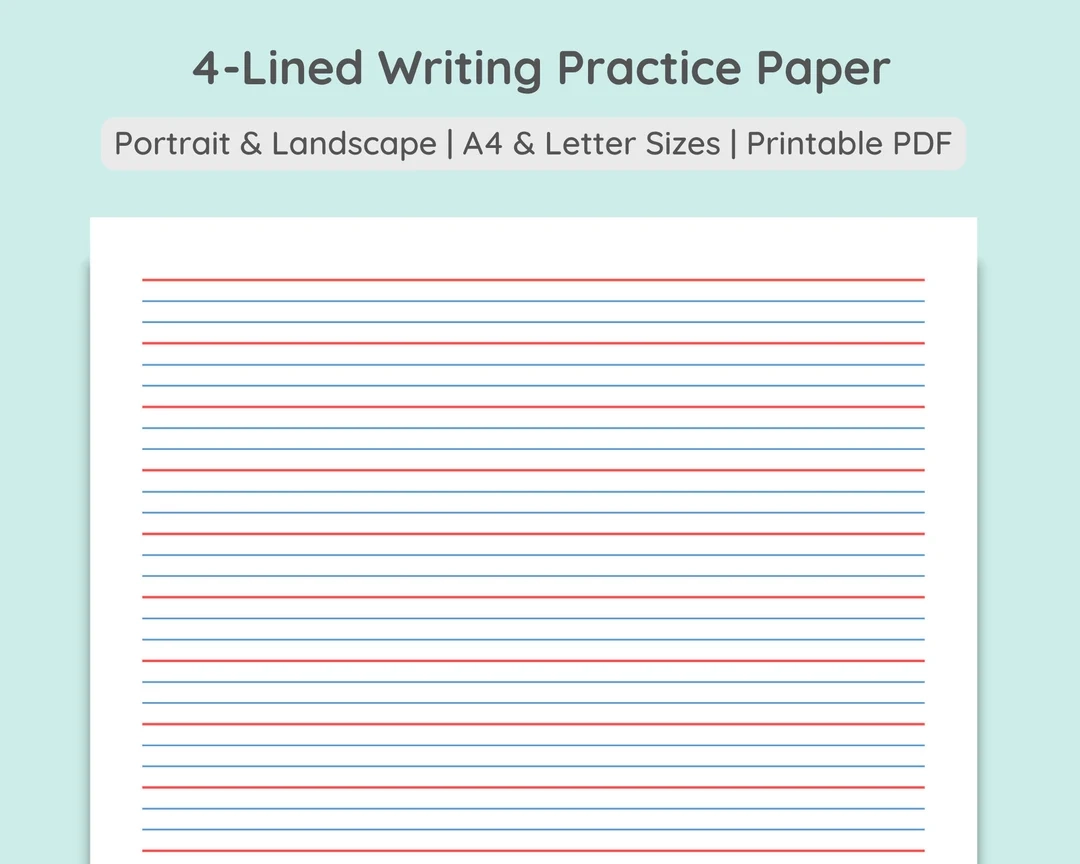 4 lined Writing Practice Paper Handwriting Penmanship Calligraphy Sheet Colored amp Grey Portrait Landscape A4 Letter PDF Download Etsy