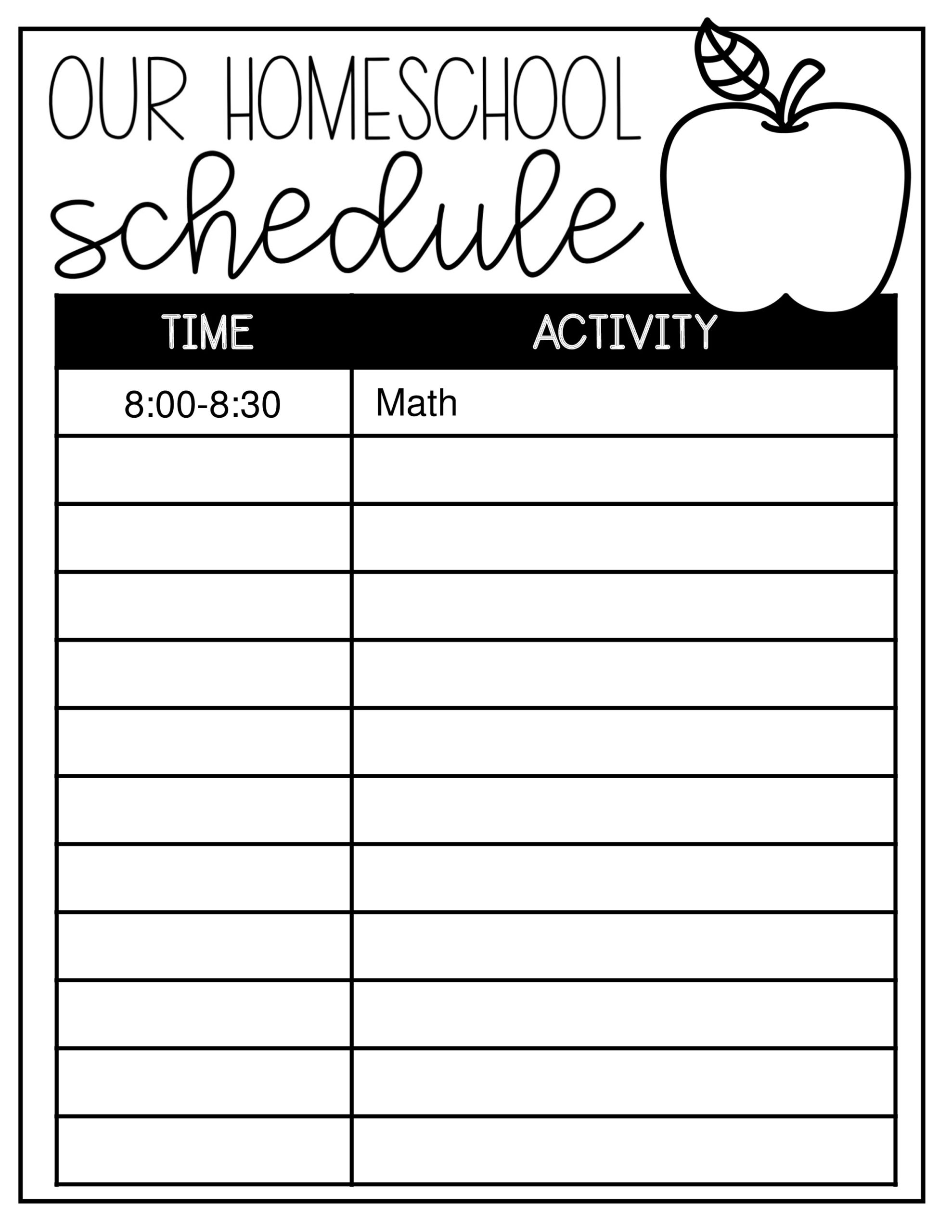 Blank Calendar Printable Homeschool