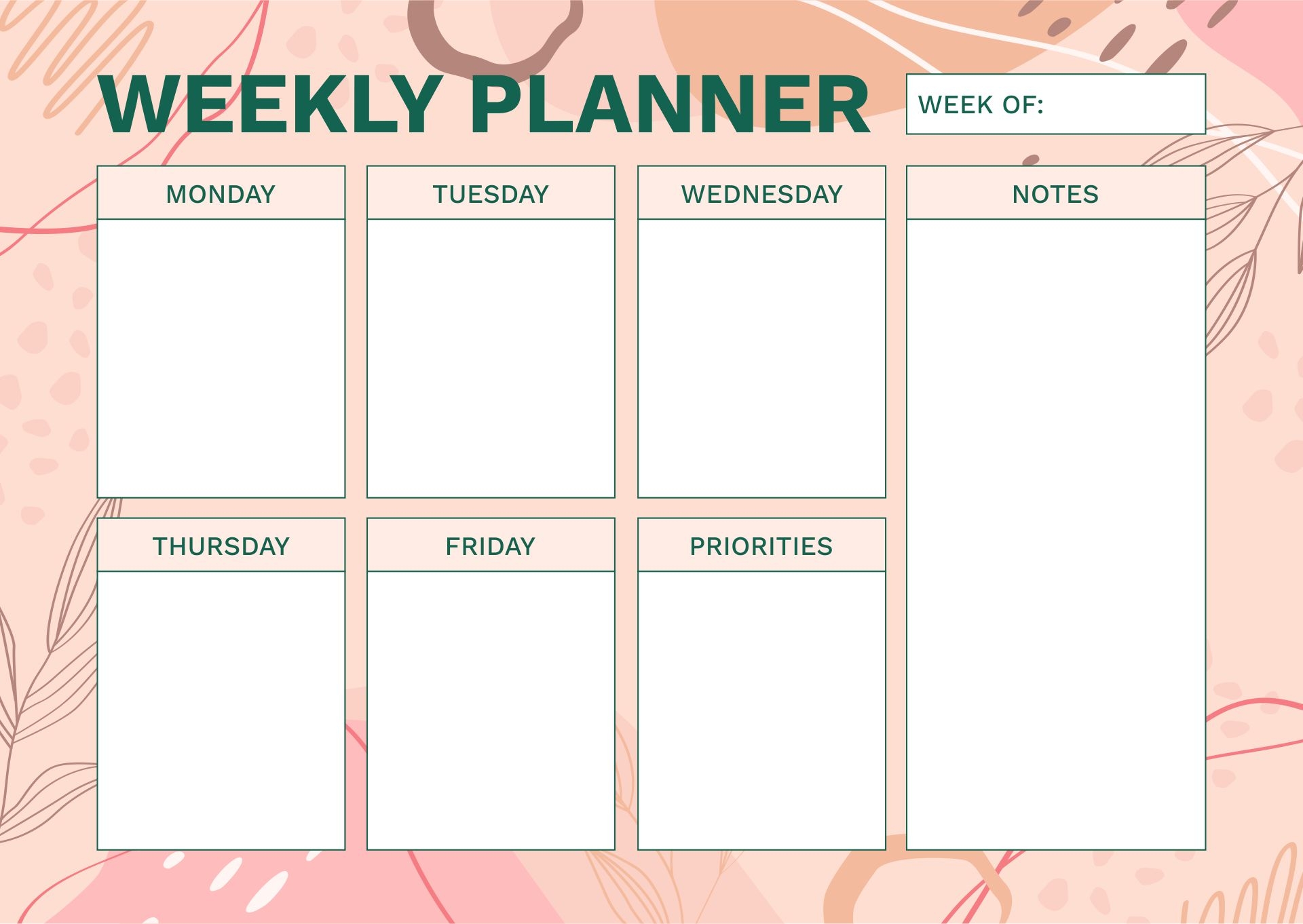 Printable 5 Day Blank Calendar
