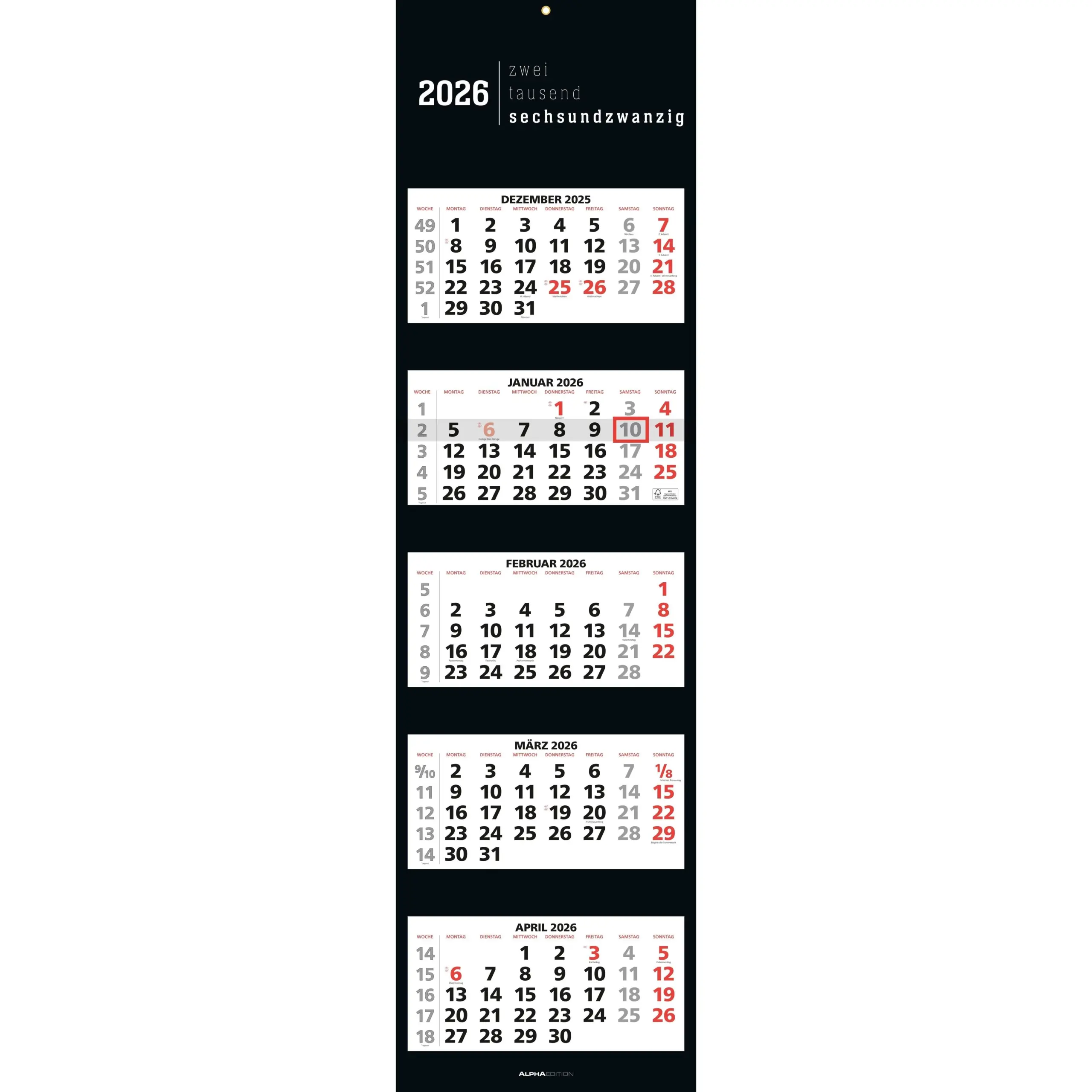 October Black Calendar 2026