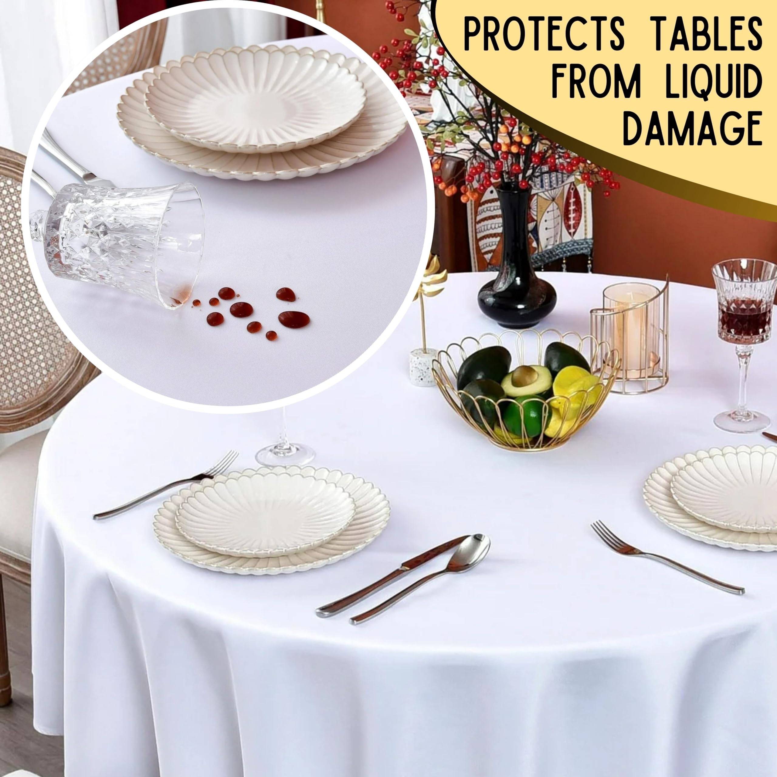 5 Pack White Round Paper Tablecloths Disposable 82in Linen Like 