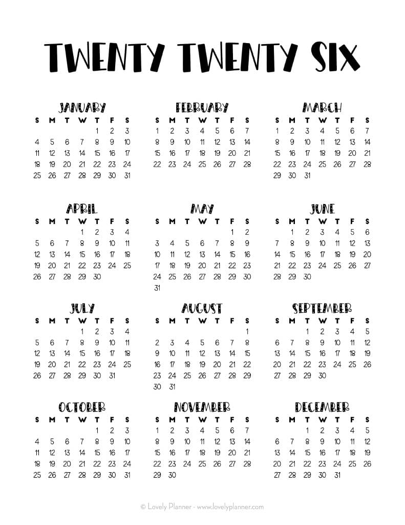 55 Cute amp Free Printable 2026 One Page Calendars Lovely Planner