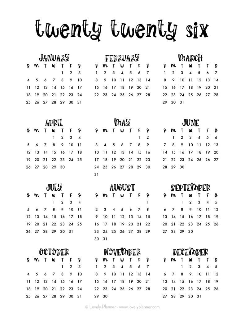 55 Cute amp Free Printable 2026 One Page Calendars Lovely Planner