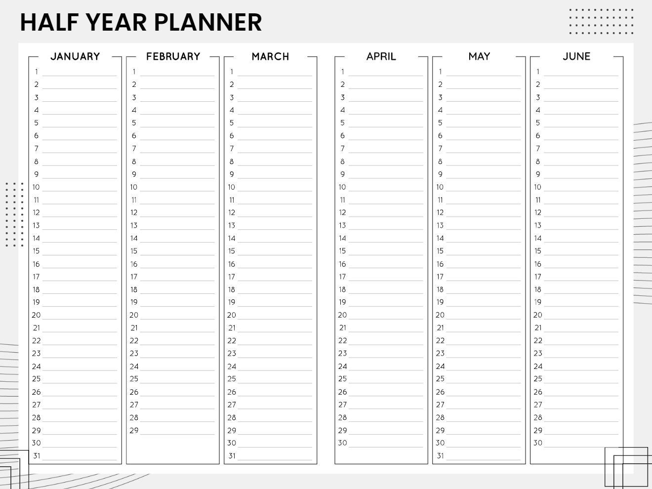 6 Month Planner Templates Customizable Printable PDF