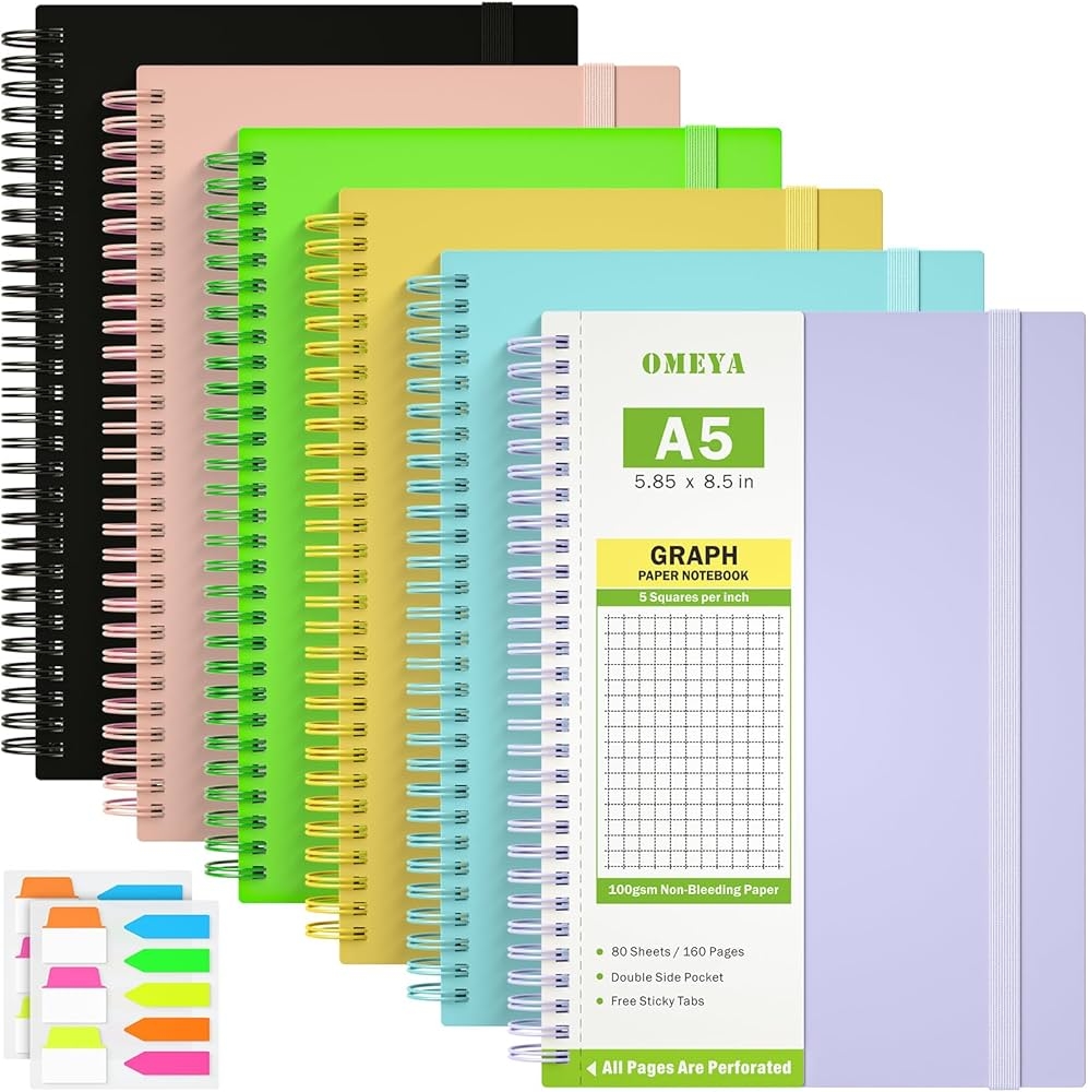6 Pack Graph Paper Notebook 3 Subject Spiral Notebook Journal 