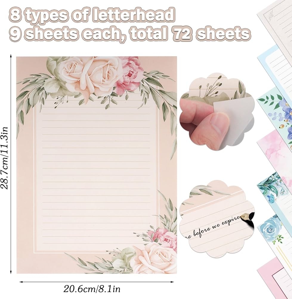 64Pcs Flower Stationary Paper Lined 8 5x11 Lined Stationary 