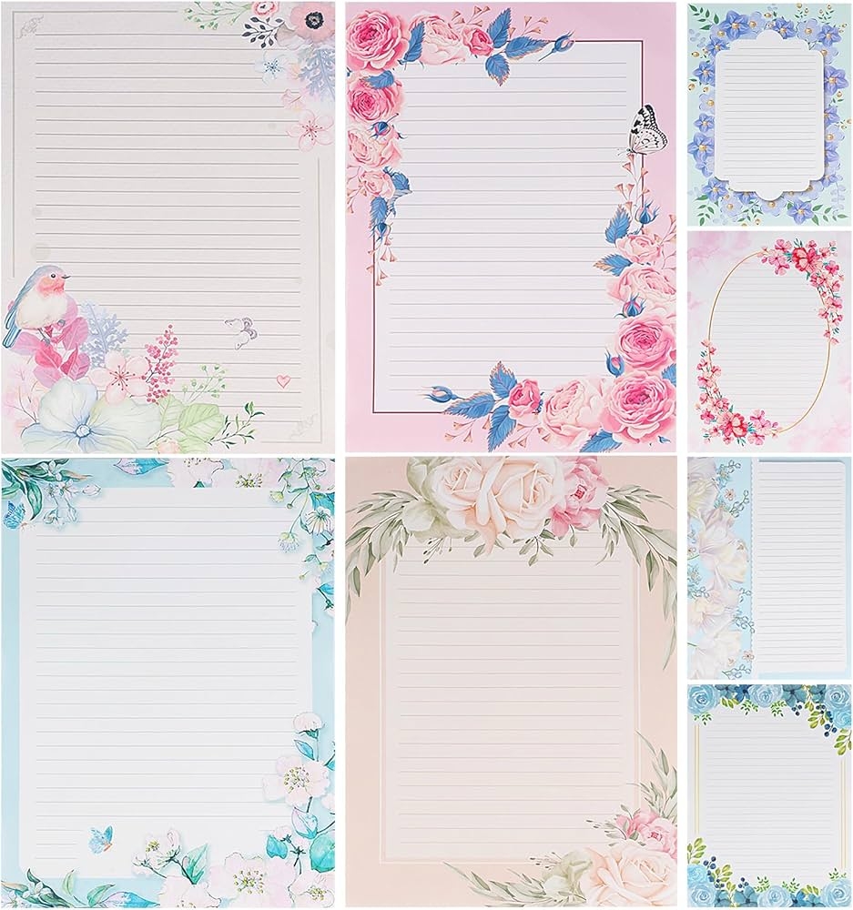 64Pcs Flower Stationary Paper Lined 8 5x11 Lined Stationary 