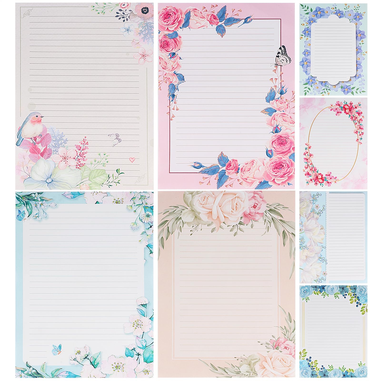 72 PCS 8 5x11 Lined Flower Stationery Writing Paper For Letters 