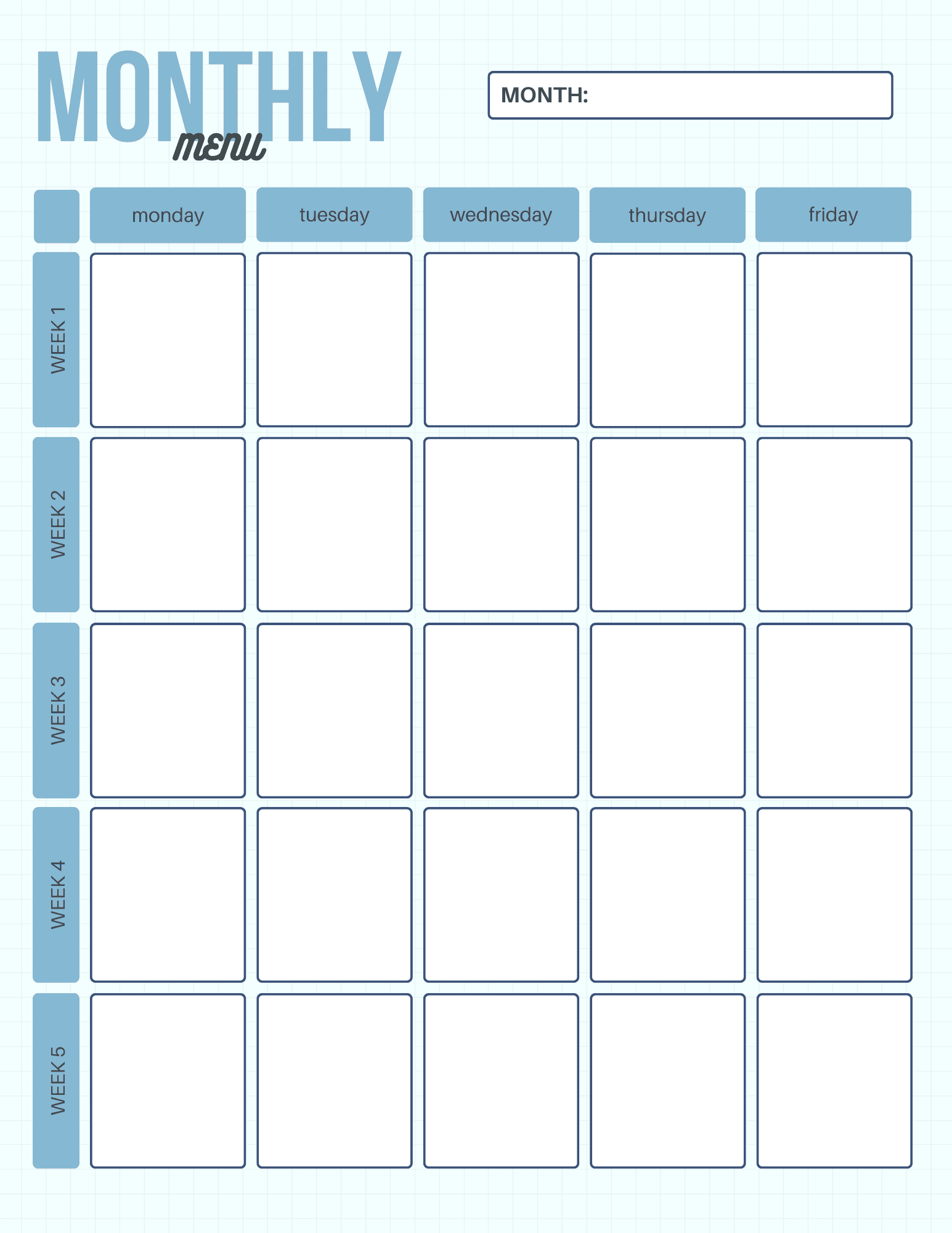 Monthly Meal Planner Calendar Printable